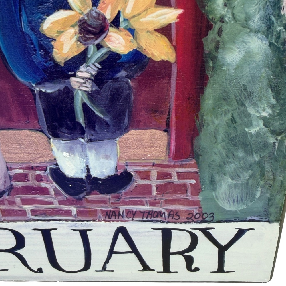 Nancy Thomas Art for Living February Calendar Plaque Heart Folk Art 2003 Metal - Picture 4 of 7